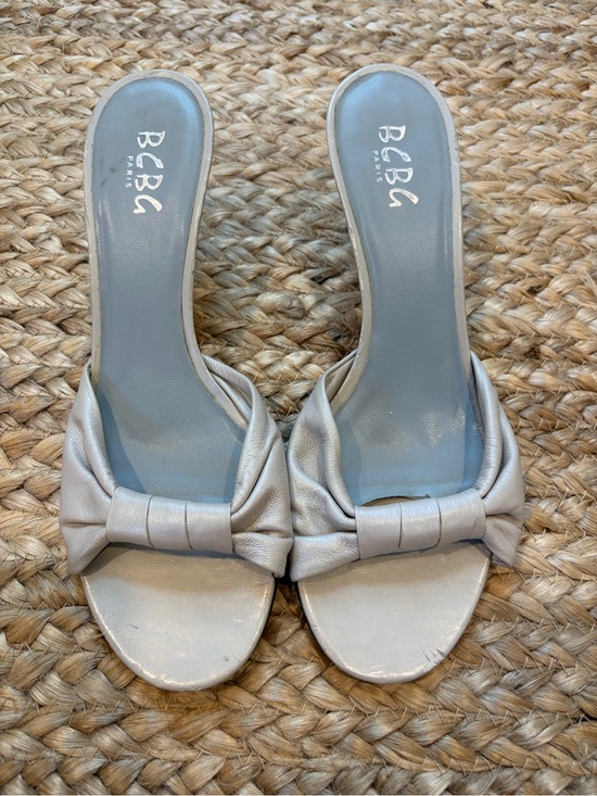 BCBG Shoes - BCBG Light Grey Twisted Mules | Size 7.5